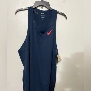 Nike Men's Dark Blue Tank Top with Bright Red Swoosh
